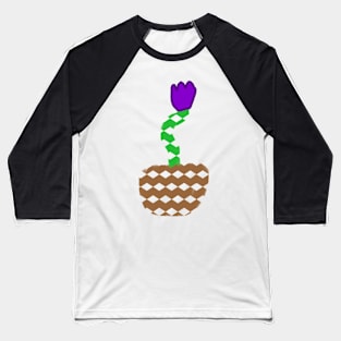 Purple Flower with Checkered Pattern Baseball T-Shirt